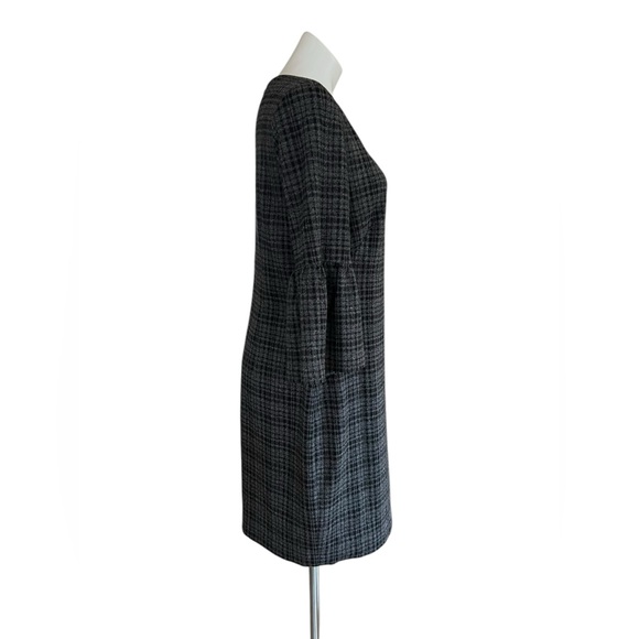 Lauren Ralph Lauren grey plaid elbow bell sleeve wool blend sheath dress size 14 - Picture 3 of 12